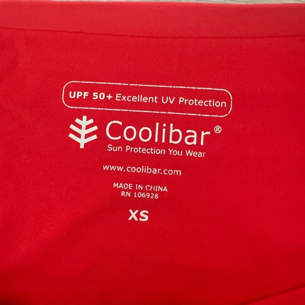 Coolibar Coral Red UPF 50+ Sun Protection Swim Top Side Ruching Coastal Size XS - Picture 7 of 9